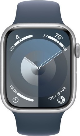 Умные часы Apple Watch Series 9 Silver Aluminium Case, Storm Blue Sport Band  41 мм, Серебристый детальное изображение - 2