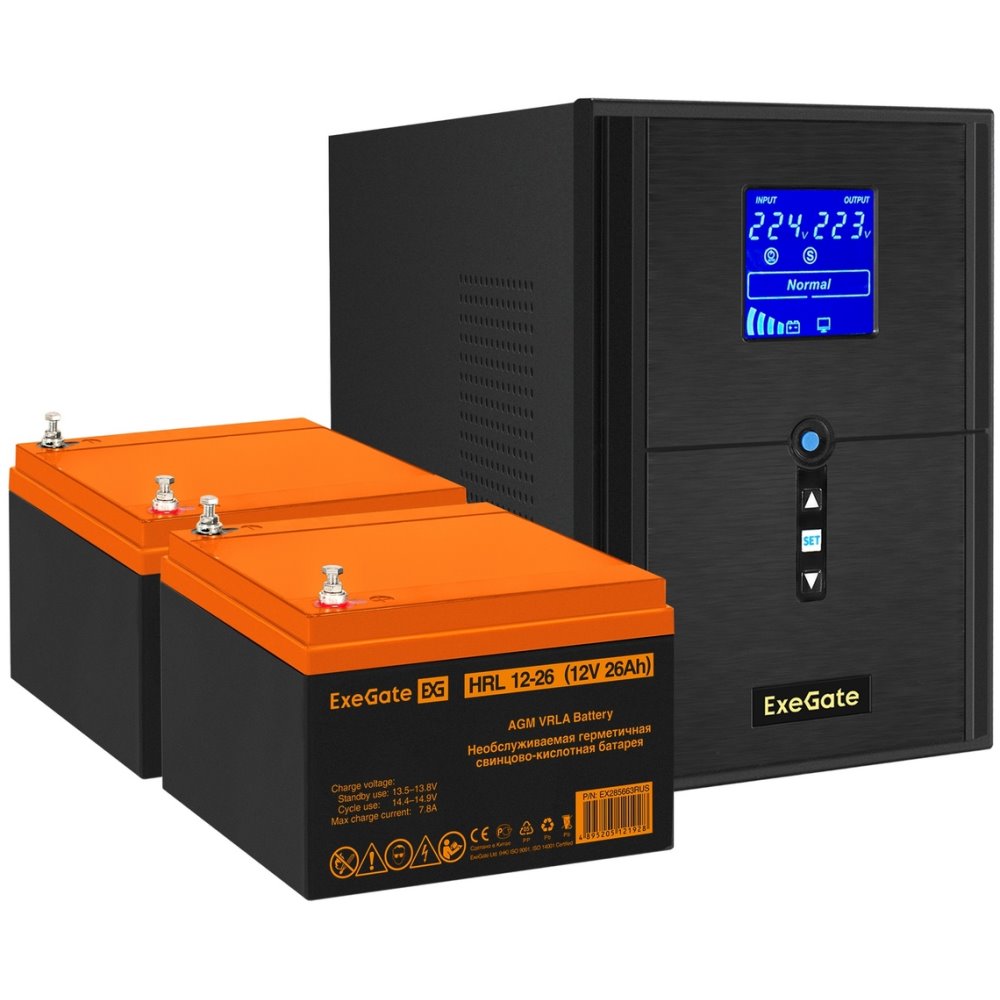 ИБП ExeGate SineTower SZ-2000.LCD.AVR.3SH.1C13.USB + 2x HRL 12-26 (26Ач) детальное изображение - 1