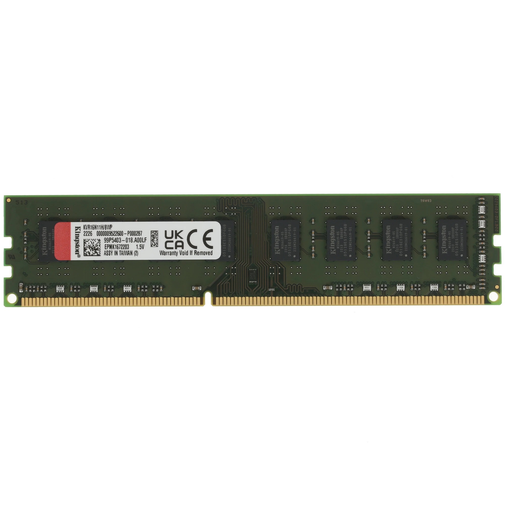 Оперативная память Kingston ValueRam DDR-III 1600MHz, KVR16N11H/8, 8 Гб детальное изображение - 1