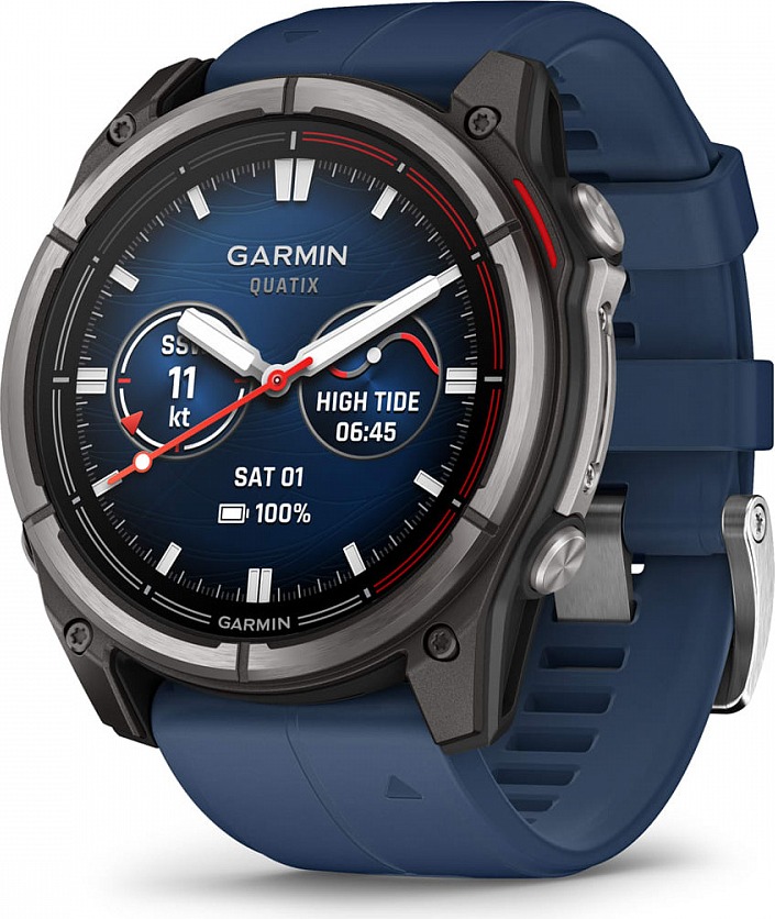 Смарт-часы Garmin Quatix 8 51 мм, AMOLED, Sapphire, Titanium, Синий силиконовый ремешок детальное изображение - 1